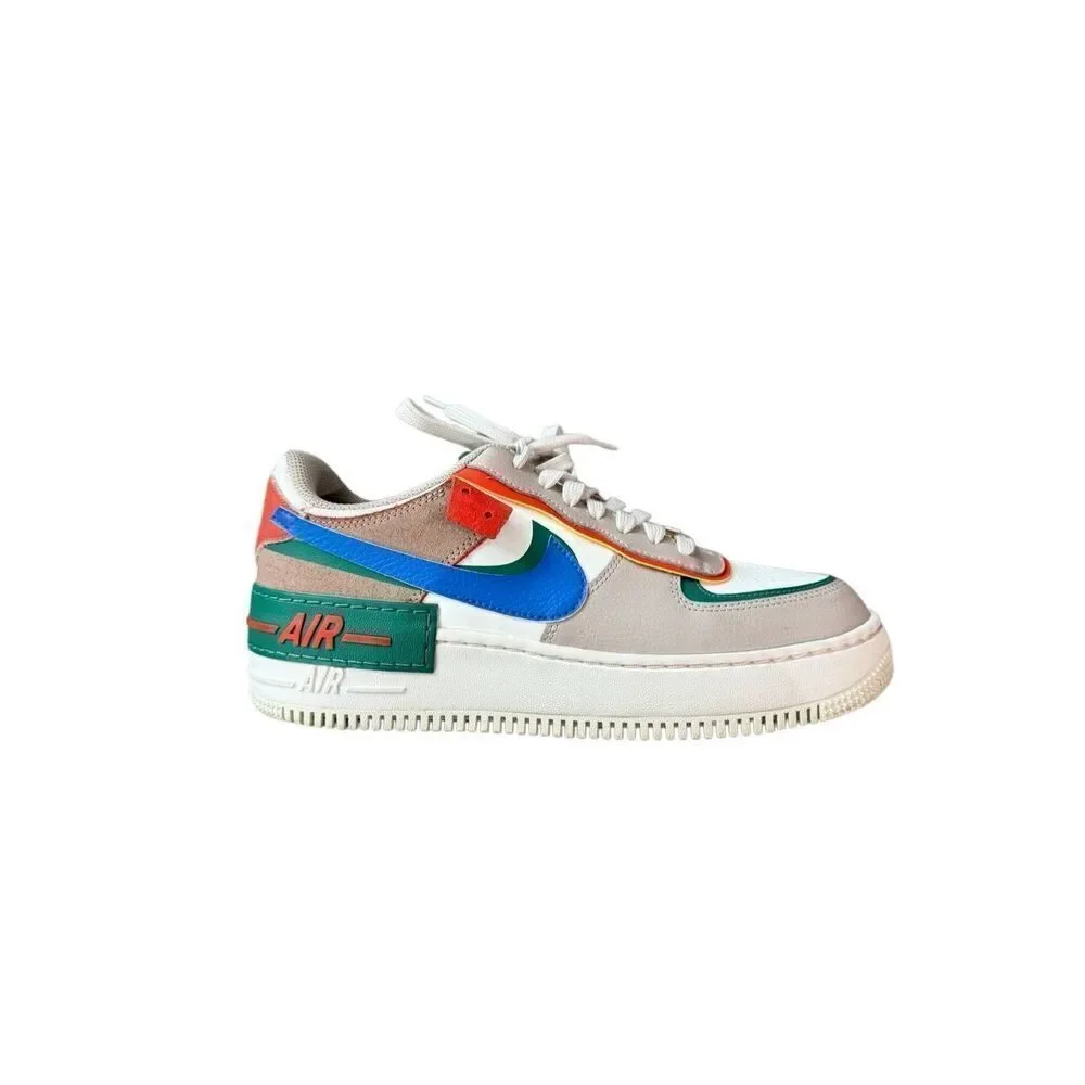 Nike Womens Blue Green Sail Signal Air Force 1 Shadow Sneaker Shoes Size 9.5